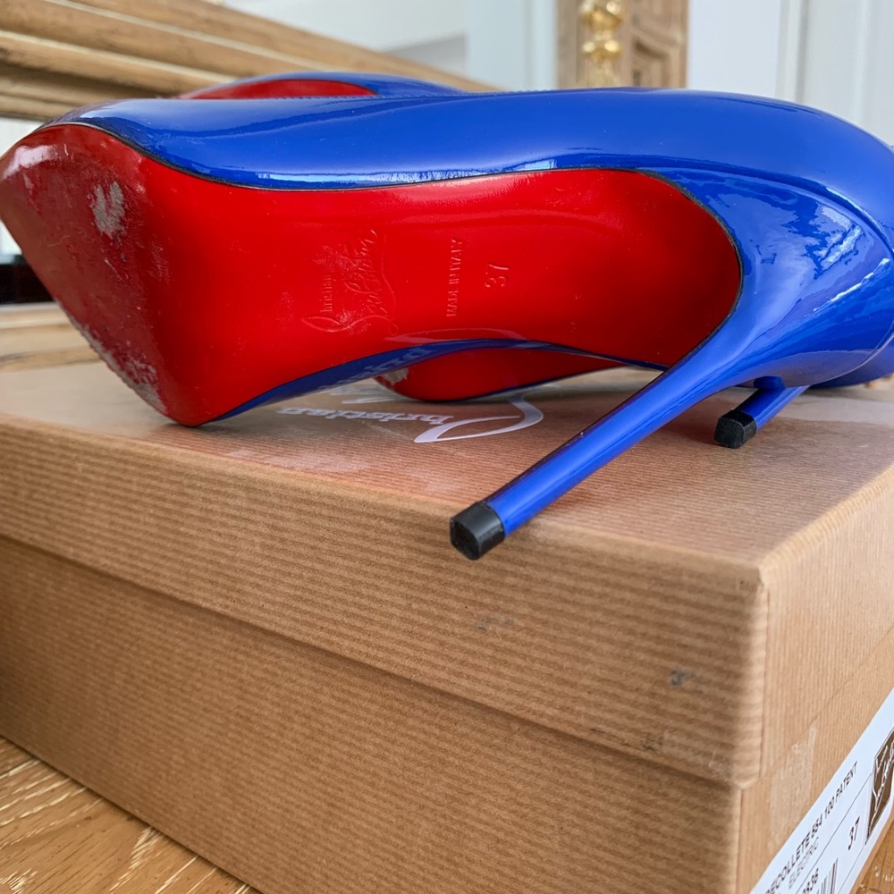 Christian Louboutin Blue Patent Leather Pointed-Toe Pumps - Picture 6 of 7